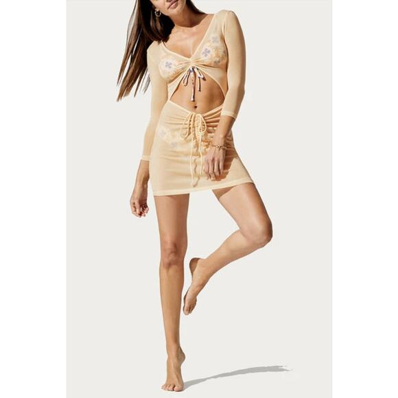 NWT WeWoreWhat Cutout T-Shirt Swimsuit Beach Cover-Up Dress Sheer Nude Medium - Picture 2 of 9